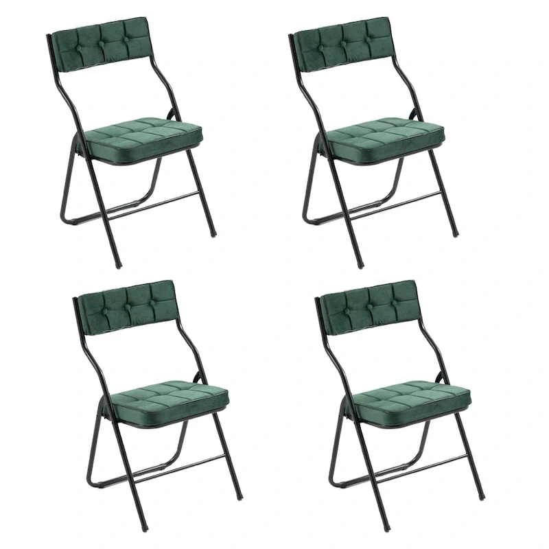 Velvet Upholstered Steel Tufted Folding Dining Chairs(set of 4)
