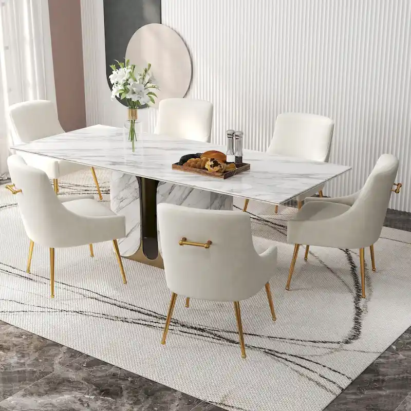 Velvet Upholstered Armless Dining Chair with Gold Metal Legs – Beige / Green / Black / Navy / Grey