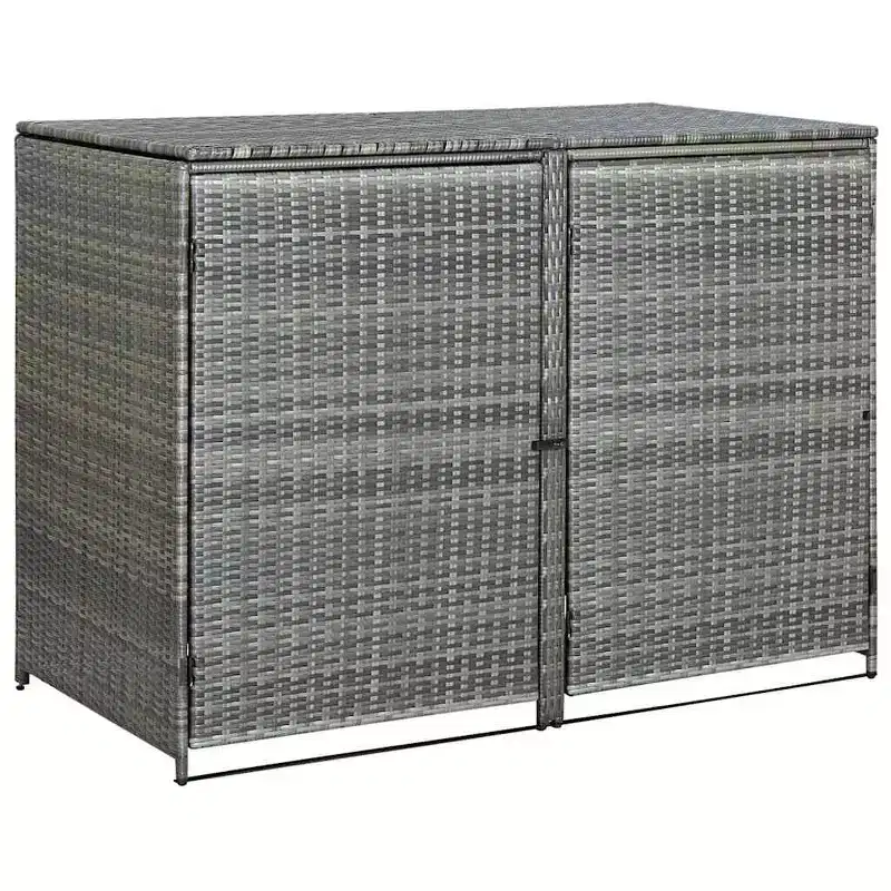 vidaXL Double Wheelie Bin Shed with Lid, Poly Rattan