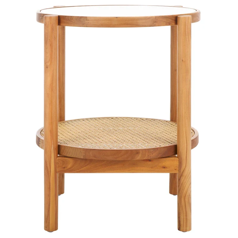 SAFAVIEH Couture Alberdine Rattan/Glass Accent Table - 23 In. W x 23 In. D x 24 In. H - 23W x 23D x 24H