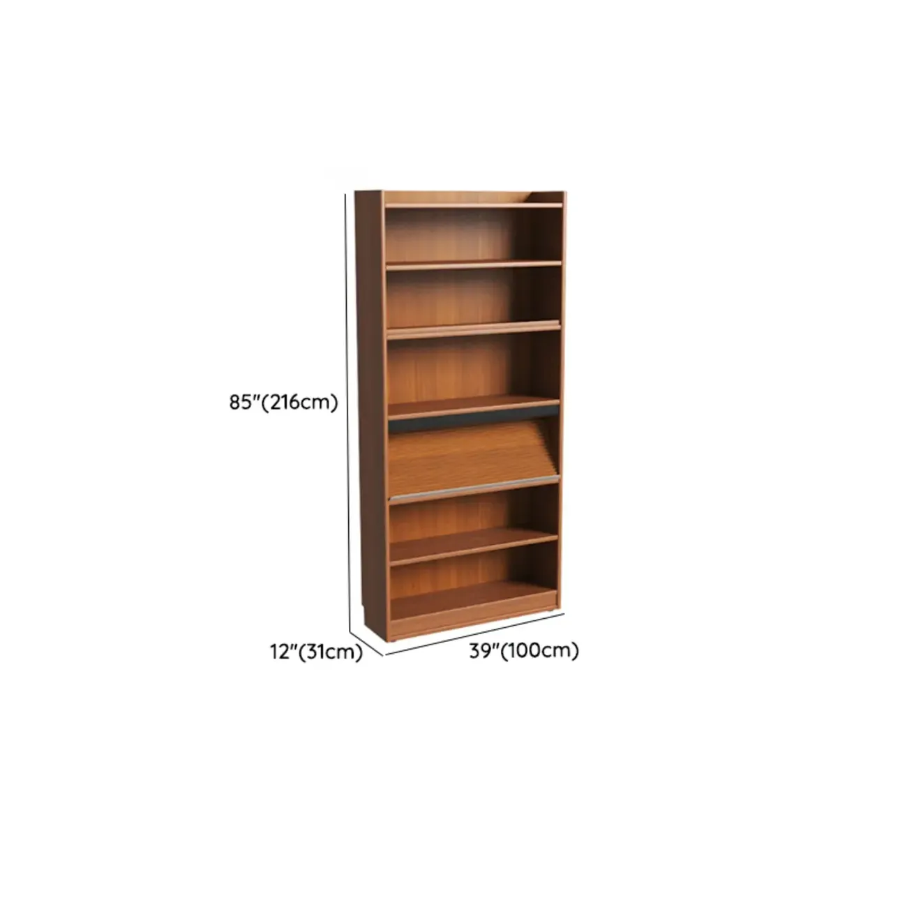 Tall Scandinavian Vertical Walnut Closed Back Wood Bookcase
