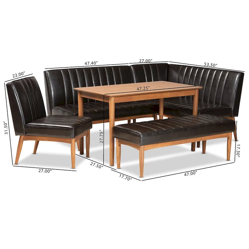 Daymond Mid-Century Upholstered and Walnut 5-PC Dining Nook Set