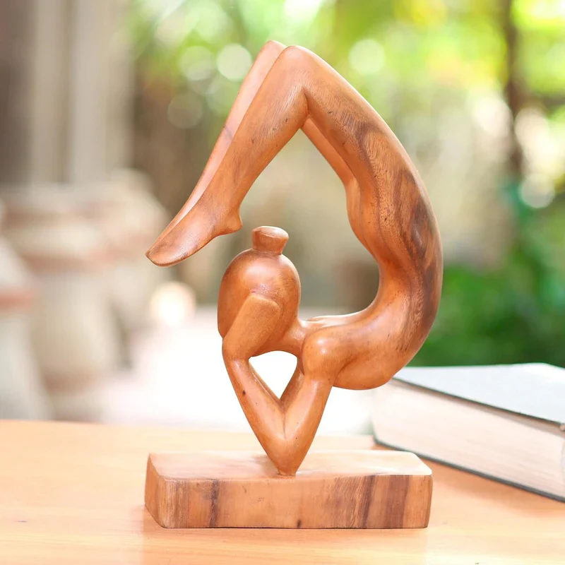 Novica Handmade Sayanasana Pose Wood Sculpture