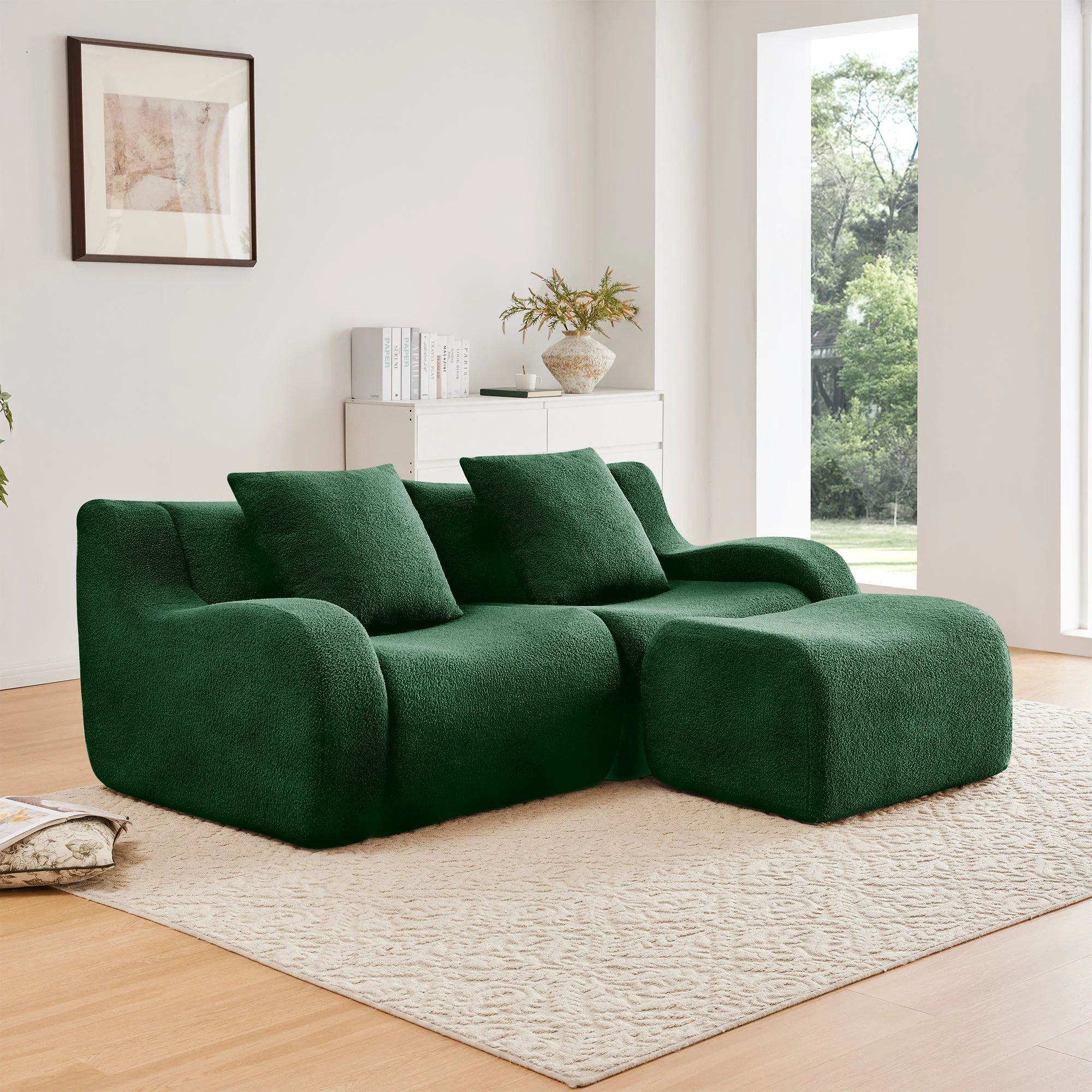 Curved Ergonomic Design L-Shaped Teddy Loveseat Sofa