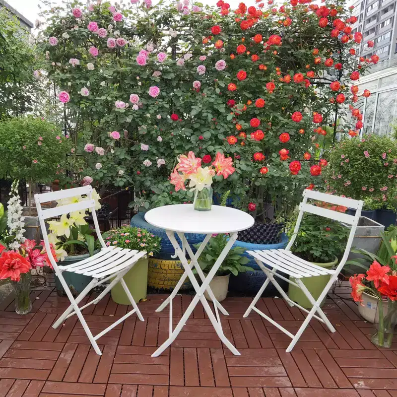 MAYEERTY 3 Piece White Foldable Patio Bistro Set, Round Table & Chairs