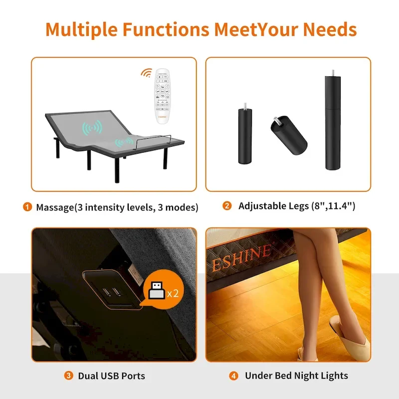 ESHINE Adjustable Bed Frame, with Massage