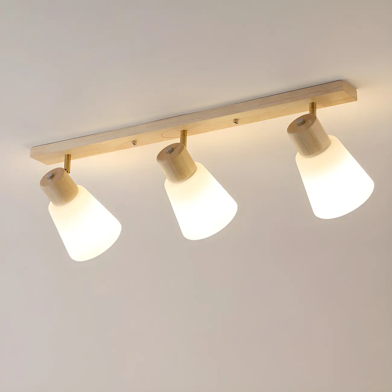 Natural Wood White Cone Glass Adjustable Semi Flush Track Light
