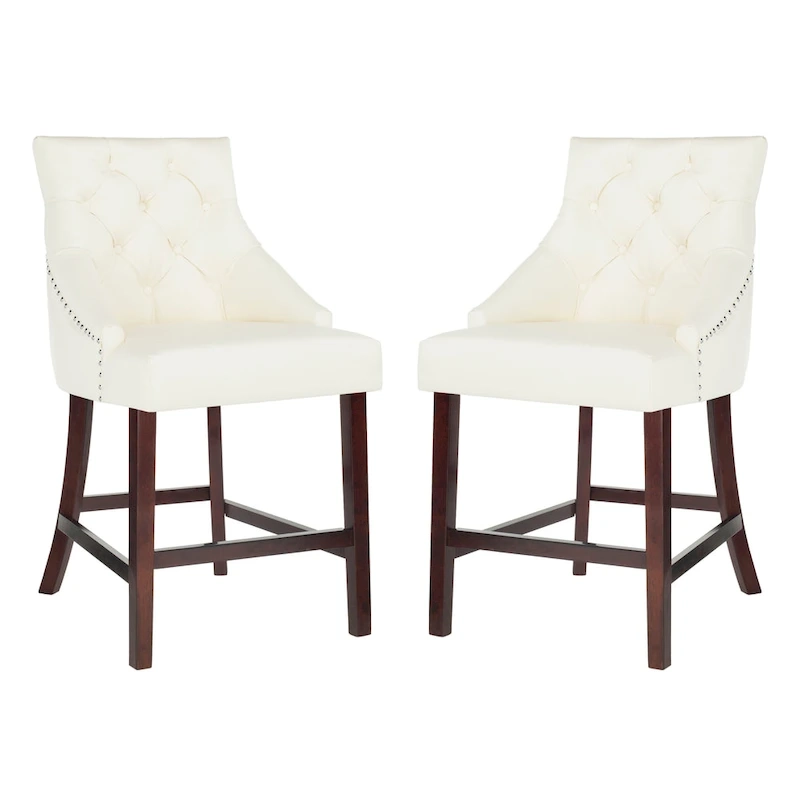 SAFAVIEH Dottie 26-inch Tufted Wing Back Counter Stool - Grey / Espresso (Set of 2) - 22.5  x 25  x 41  - 22.5  x 25  x 41