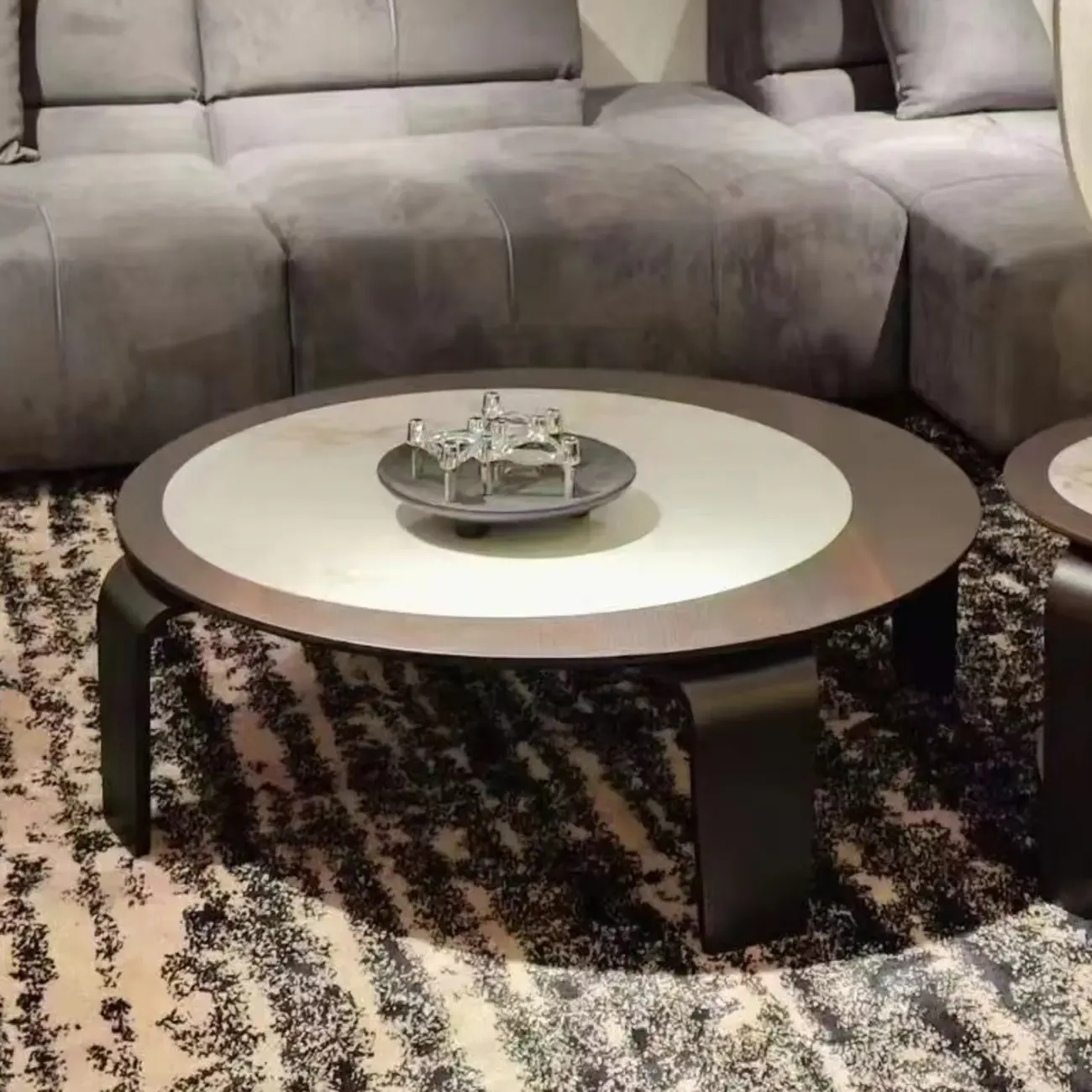 Unique Marble Round 2 Nesting Coffee Table Set with Wood Base