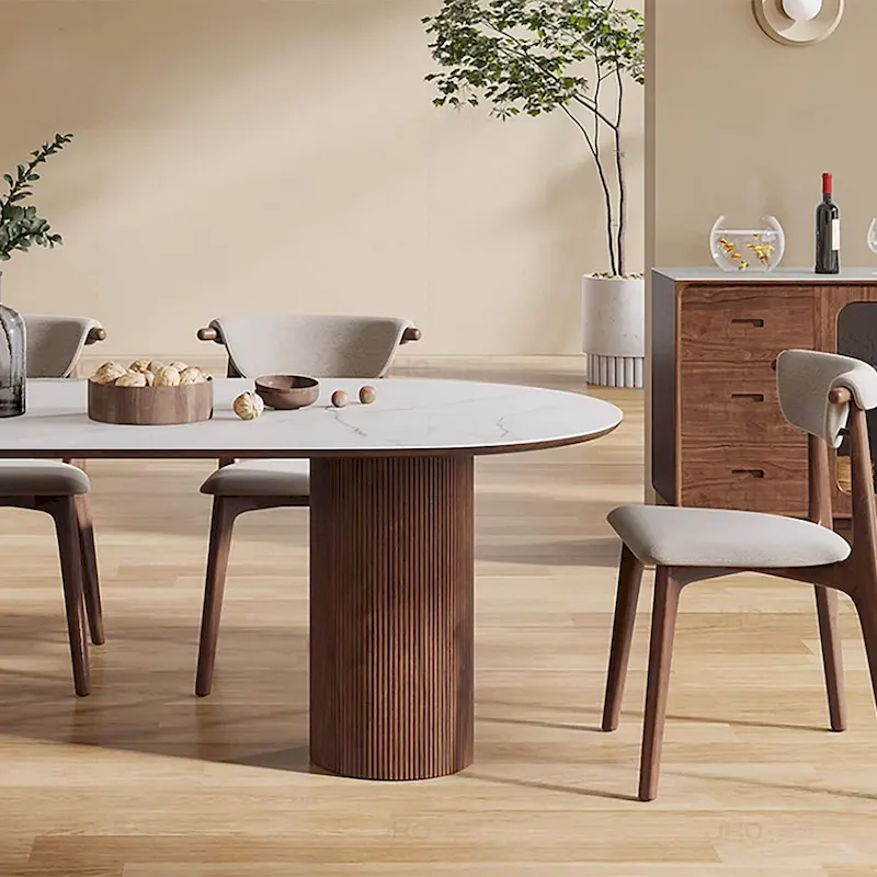 71 Modern Rectangular Dining Table with Stone Table-top, Wood Legs