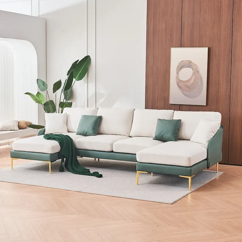 U-Shape Sectional Sofa 4-Seat Couch with Double Chaise Lounge