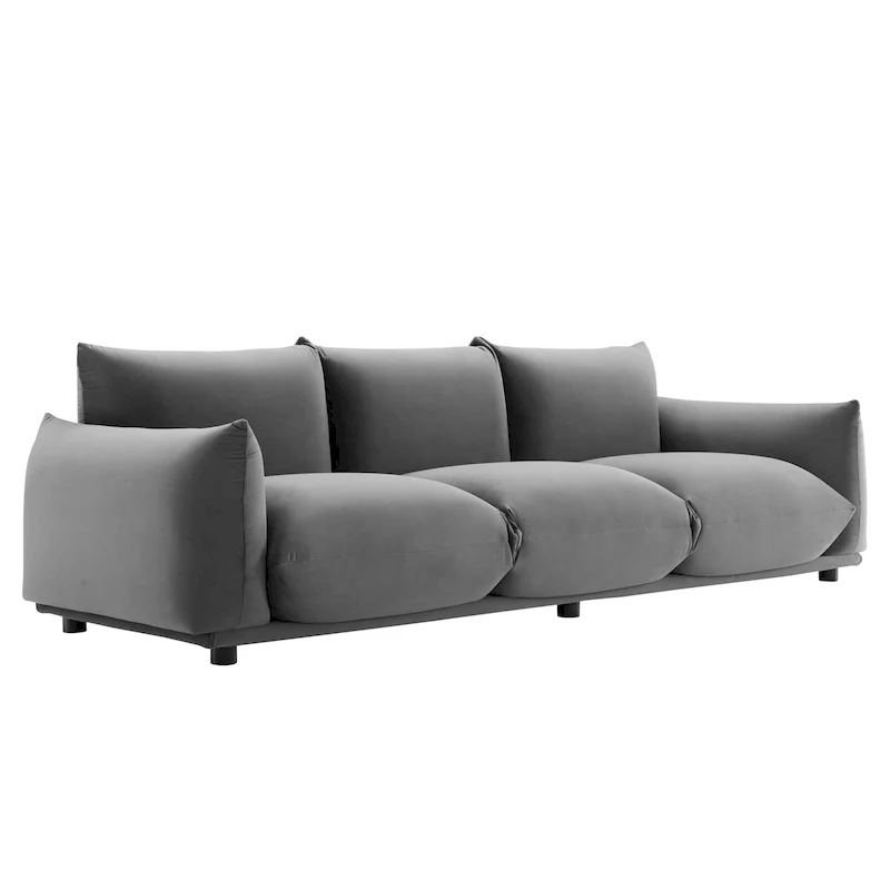 Overstuffed Performance Velvet Sofa with Stain-Resistant Upholstery