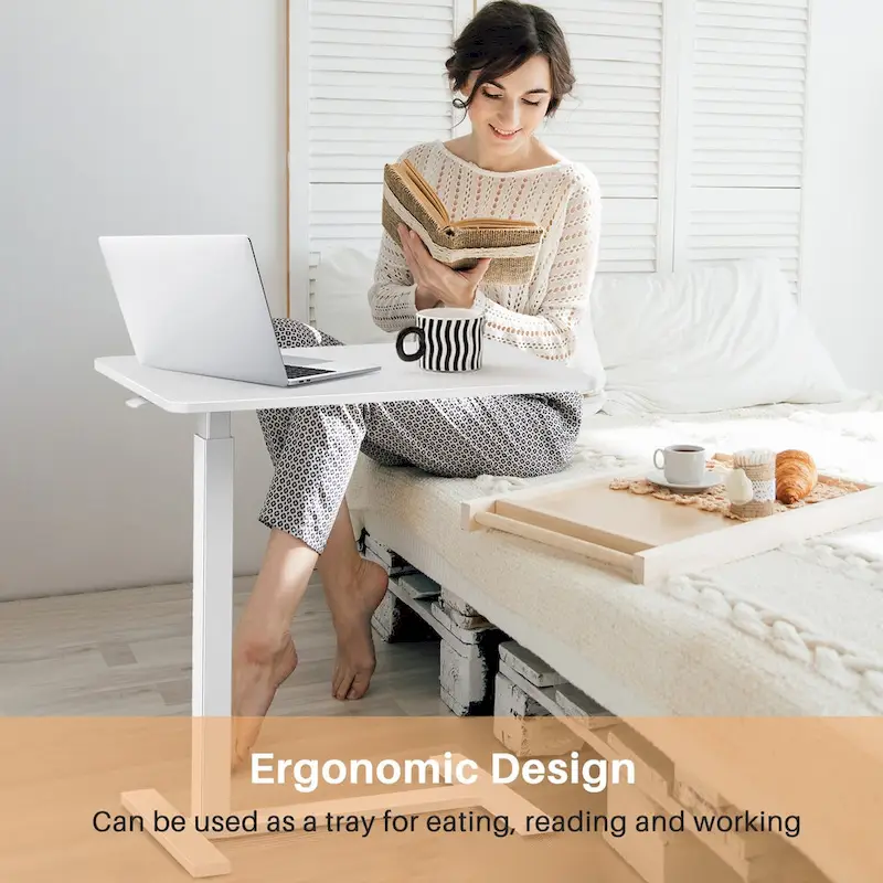 Mobile Standing Desk with Wheels Pneumatic Laptop Desk Rolling Computer Cart Movable Height Adjustable Small Stand Desk Home