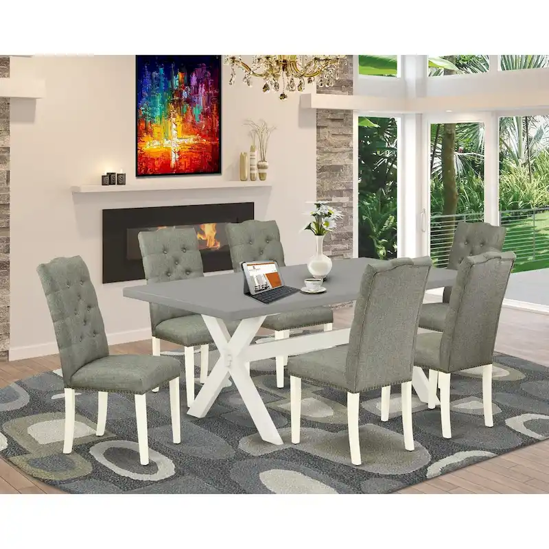 East West Furniture Dinette Set- a Dining Table and Gray Linen Fabric Parsons Chairs, Off-White(Pieces Options)