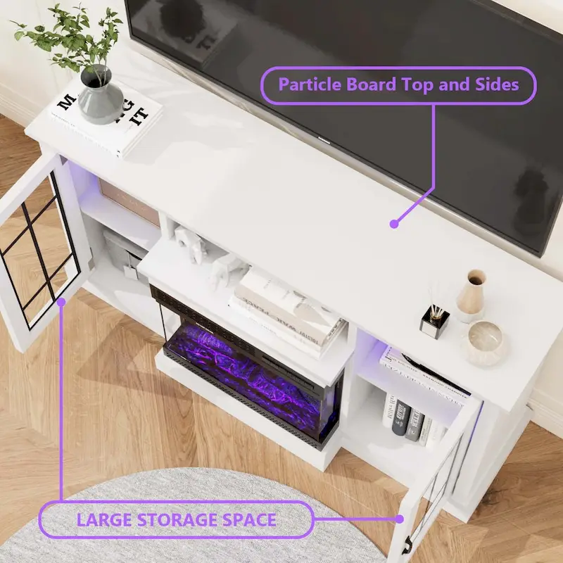 Fireplace TV Stand with All-Sided Glass Electric Fireplace