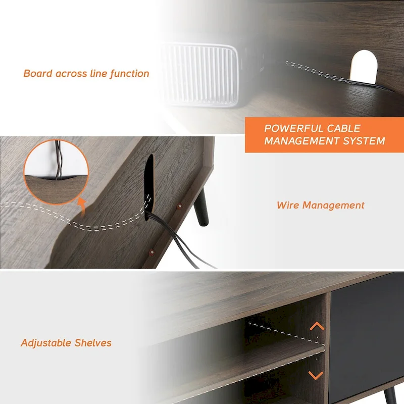 WAMPAT Mid Century Modern TV Stand 61.6 inch Black & Grey