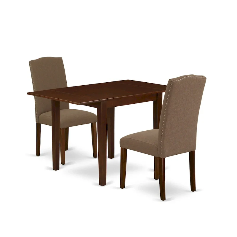 East West Furniture Dining Table Set- a Rectangle Table and Dark Coffee Linen Fabric Chairs, Mahogany (Pieces Option)