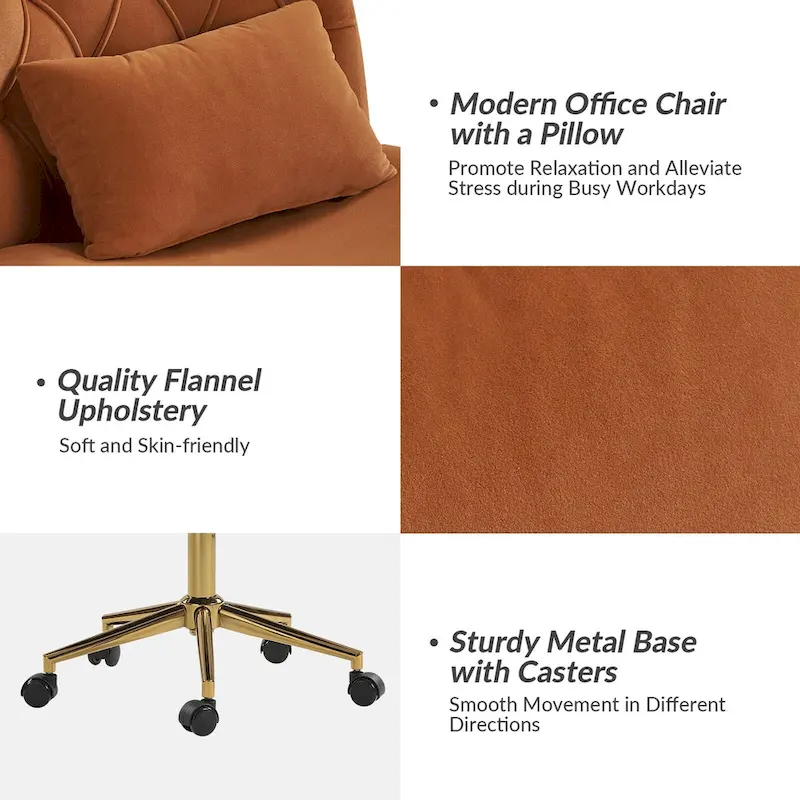 Ollie Modern Flannel Swivel Tilting Office Chair with Pillow by HULALA HOME