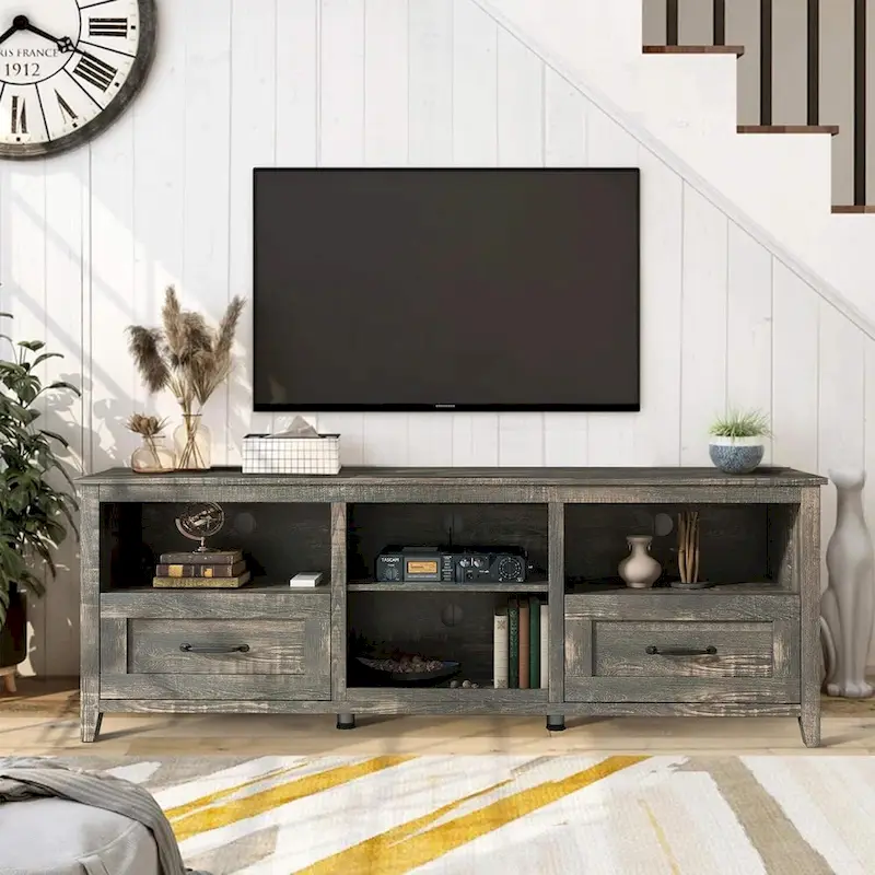 70-Inch Farmhouse TV Stand with 2 Drawers and Storage