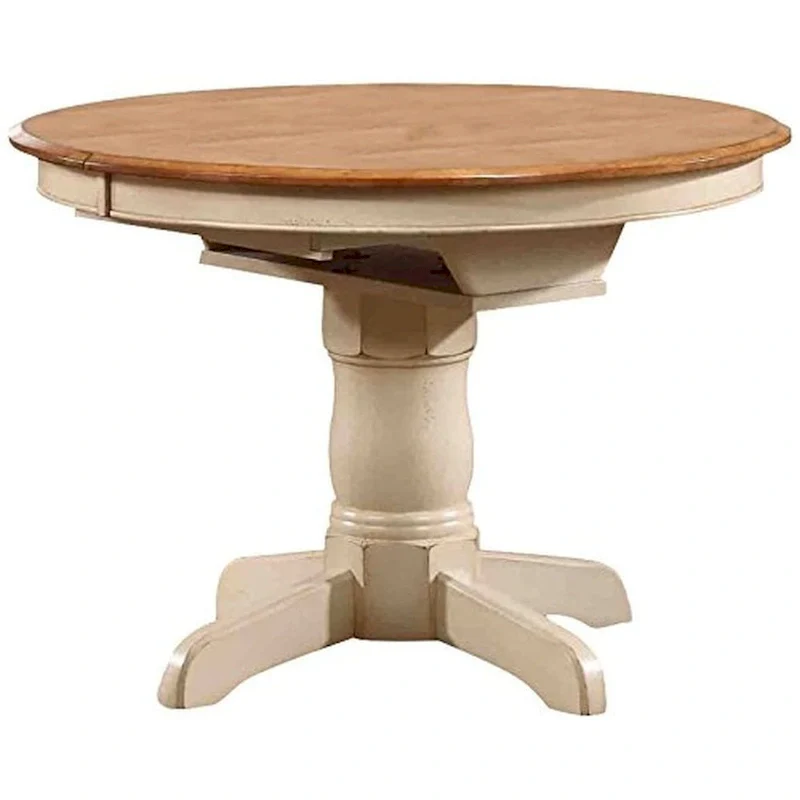 Caramel and Biscotti Two-Tone Round Dining Table with Butterfly Leaf - 42 Inch Expandable for 4-6 People