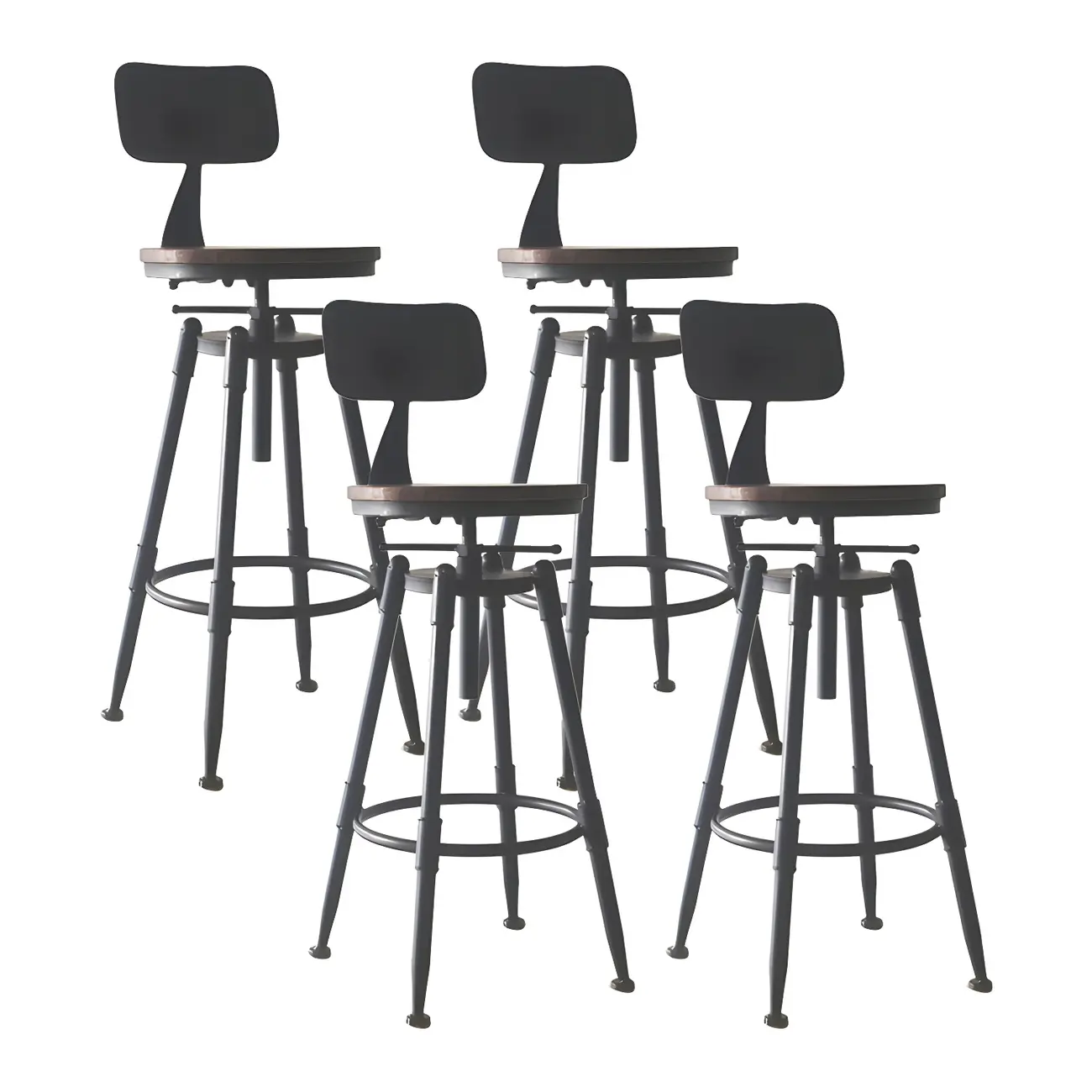 Industrial Metal Leather Swivel Bar Stools with Back