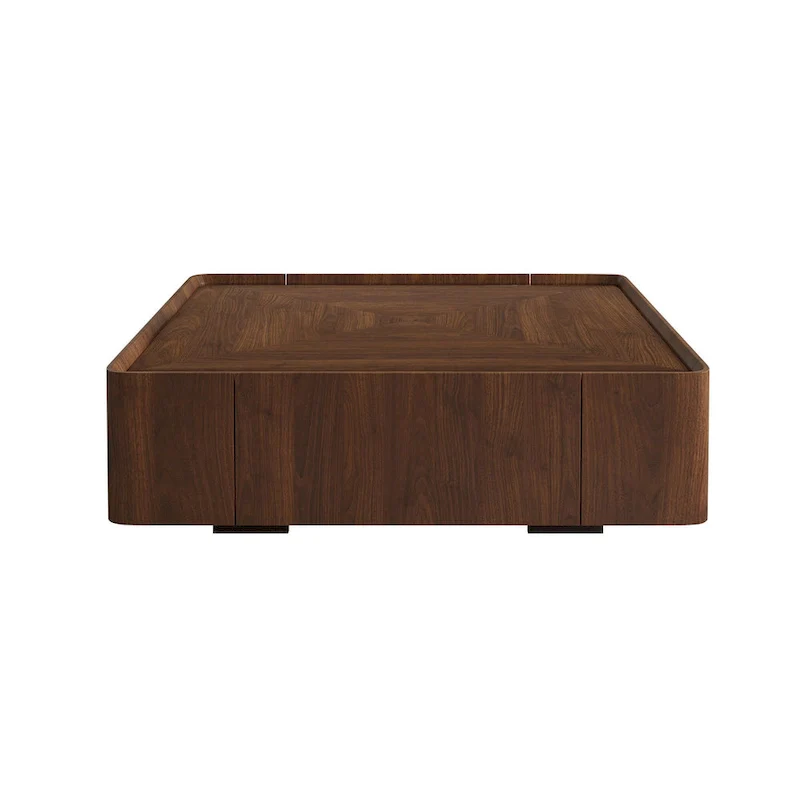 Mid-Century Modern Square Wood Coffee Table with Drawers