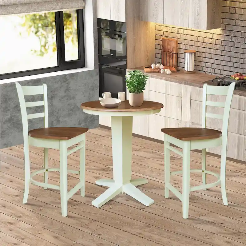 30 in Solid Wood Round Top Counter Height Dining Table with 2 Stools