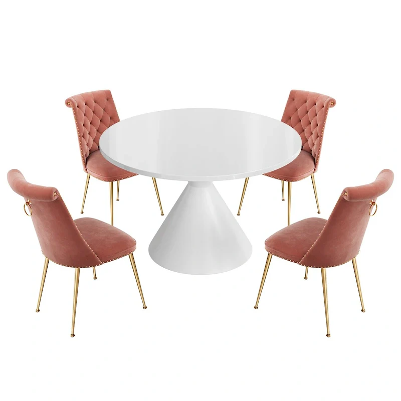 48  Light Luxury White High Gloss Large Countertop Dining Table with Velvet Dining Chair Set