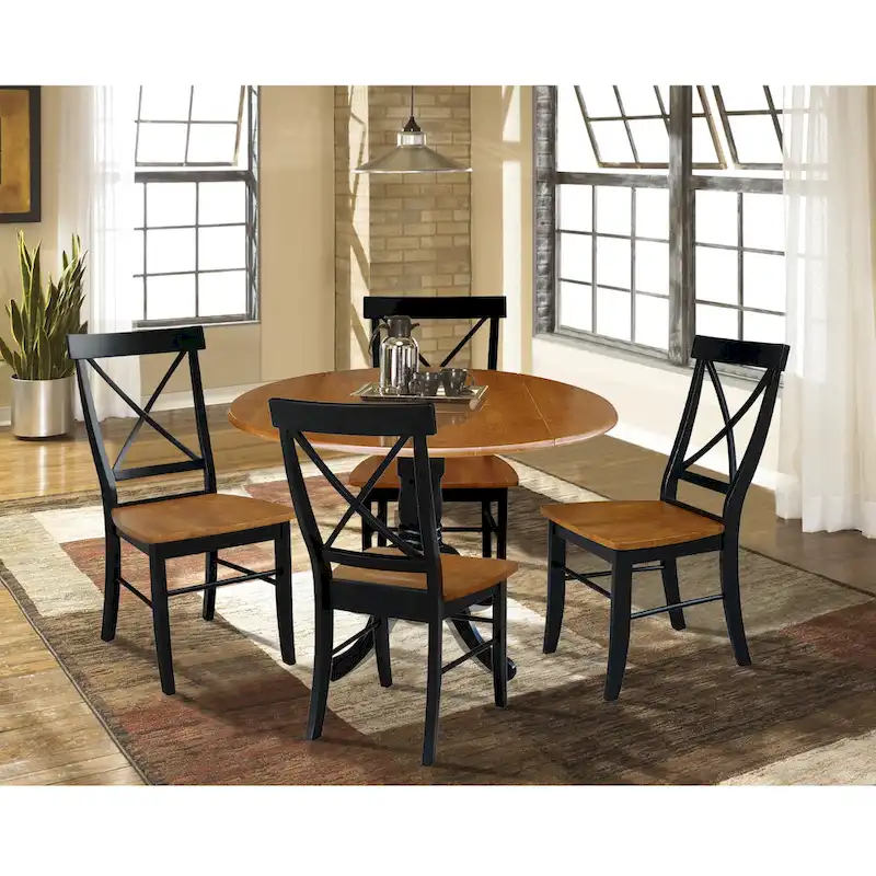 42 in. Drop Leaf Table with 4 Cross Back Dining Chairs - 5 Piece Set