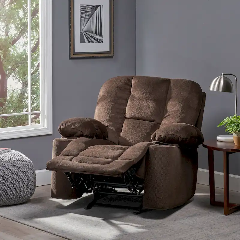Roomfitters Luxurious Manual Recliner Chair in Chocolate with Skin-Friendly Fabric and Dual Cup Holders