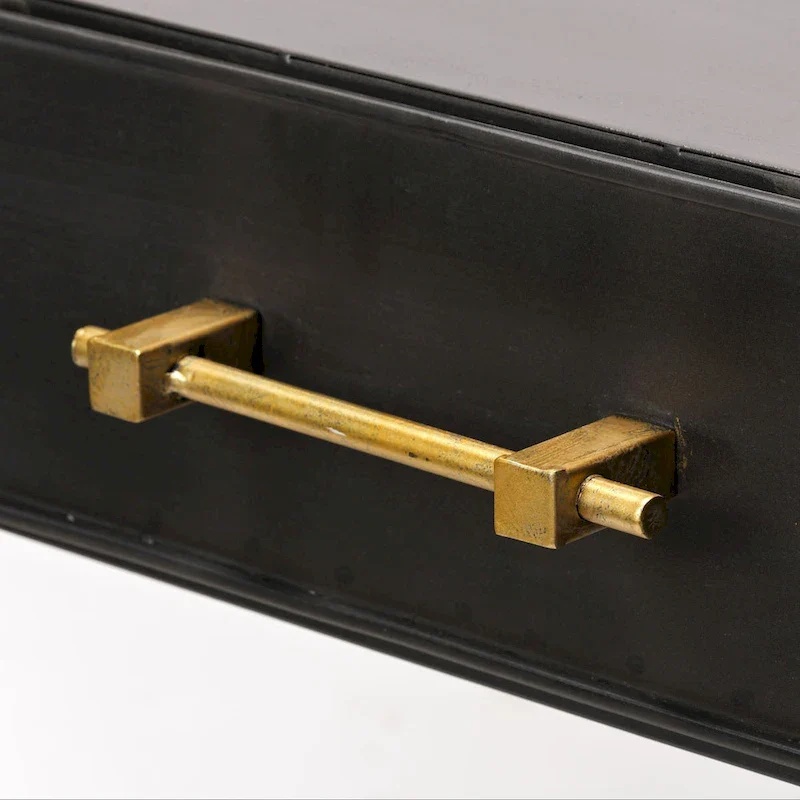 Black Metal Desk with Gold Handles - 3 Drawers