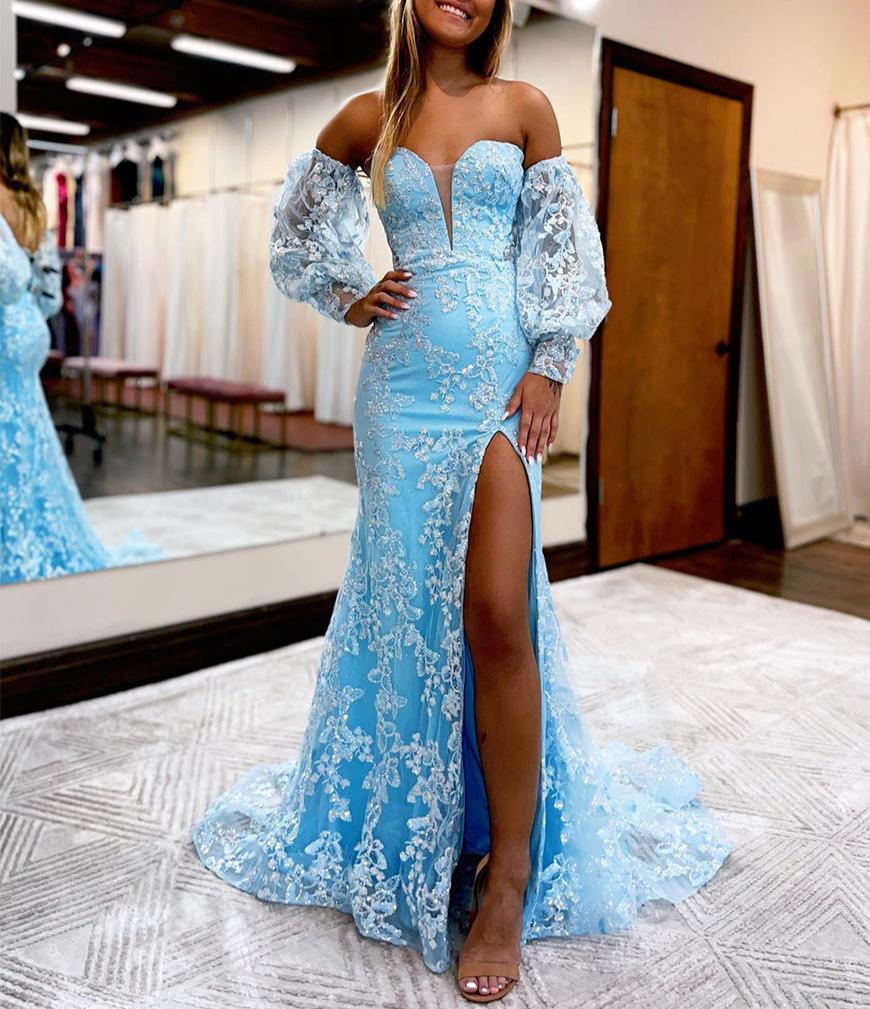 Mermaid Sweetheart Lace Prom Dress with Detachable Sleeves
