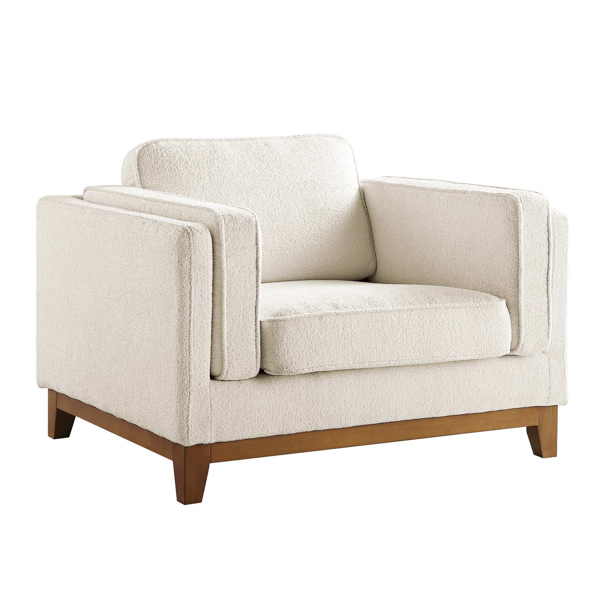 Beige Boucle Fabric Sofa, 1-Seater