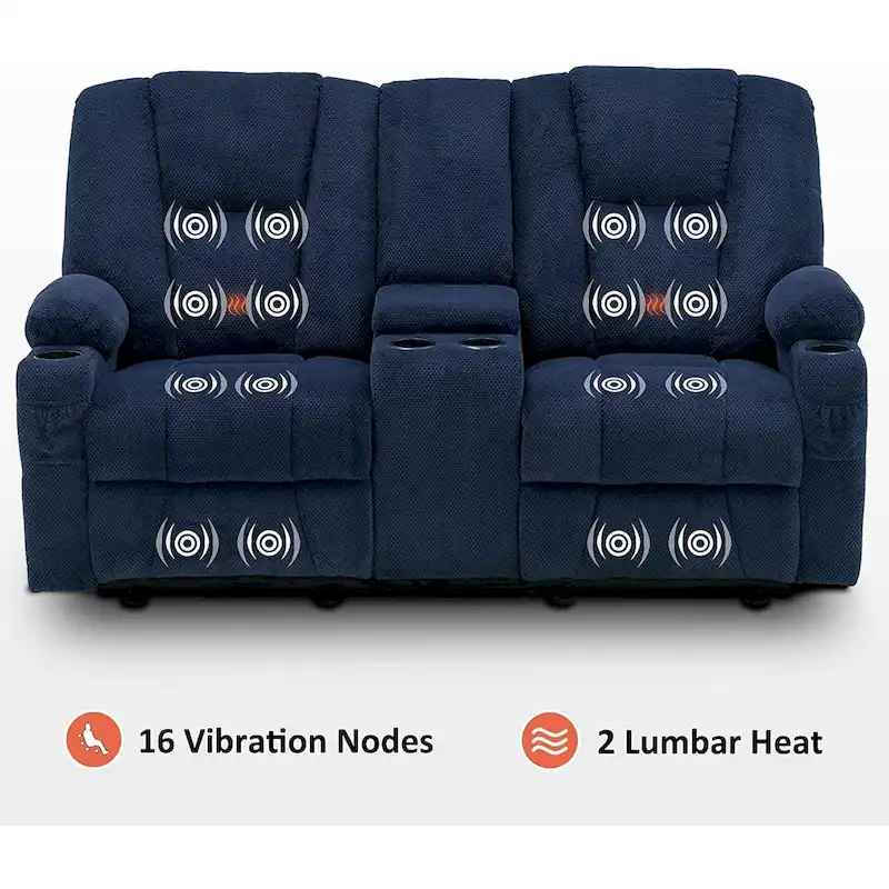 Electric Power Reclining Sofa with Massage and Lumbar Heat, Fabric