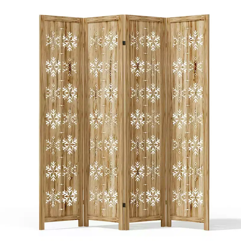 MAYEERTY 63*67 in Wood Room Divider Folding Privacy Screen Freestanding Partition for Indoor, 4-Panels, Brown