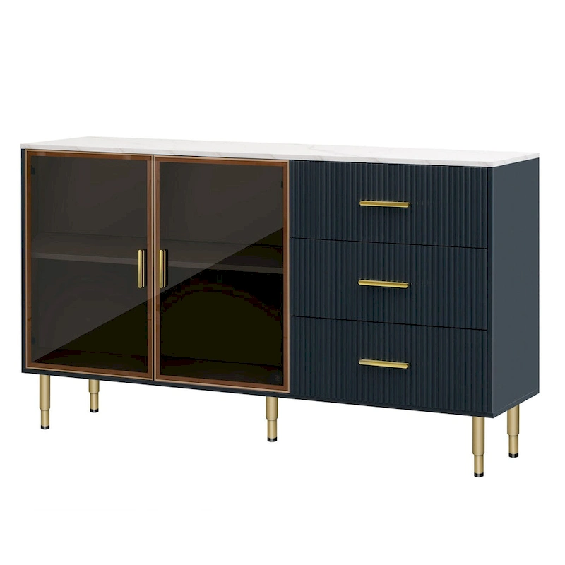 Modern Sideboard with Metal Legs and Handles - 60W x 16D x 36H
