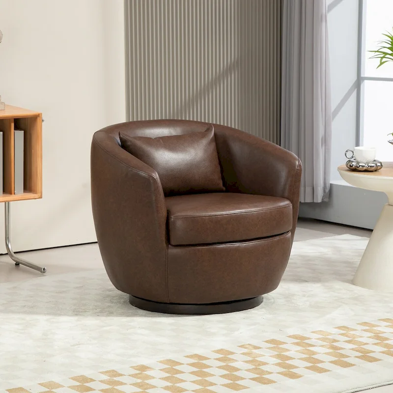 Swivel Barrel Armchair with Hidden Storage – Brown/Red/Black, Upholstered Living Room Chair