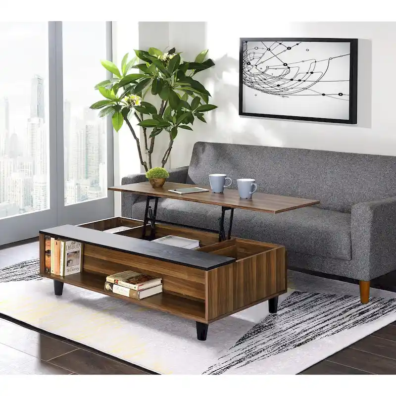 Avala Coffee Table w/Lift Top in Walnut & Black