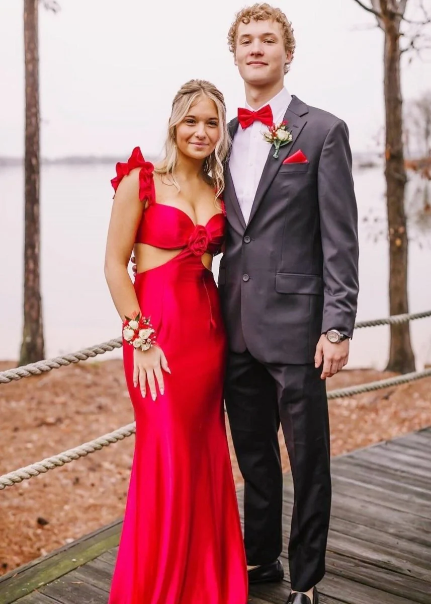 Violet Flutter Sleeve Cutout Mermaid Fitted Gown