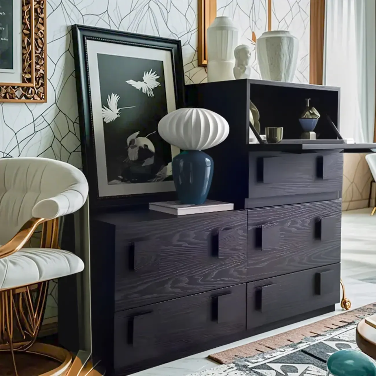 Modern Wooden Matte Black Storage Cabinet for Bathroom