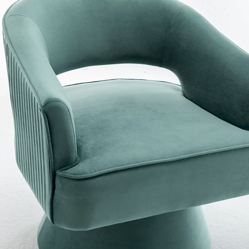 SEYNAR Modren Velvet Living Room Swivel Arm Barrel Chair with Tufted Back
