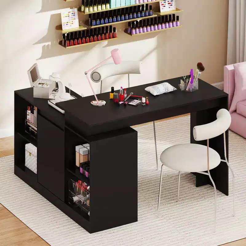 Costway 48'' Reversible L-shaped Computer Desk w/2 Doors 4 Open Storage Cubes for Office