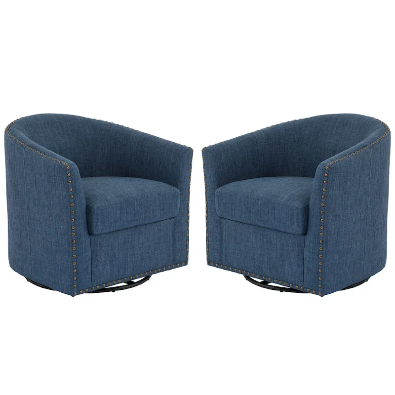Upholstered Swivel Accent Chairs with Nailhead Trim, Set of 2