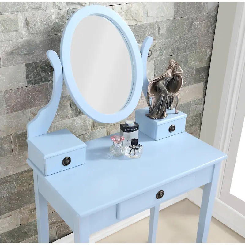 Roundhill Furniture Moniys Wood Moniya Makeup Vanity Table and Stool Set