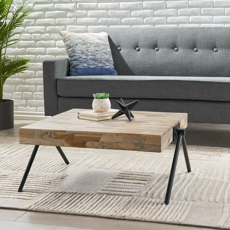 Mango Wood Coffee Table with Iron V-Shaped Legs