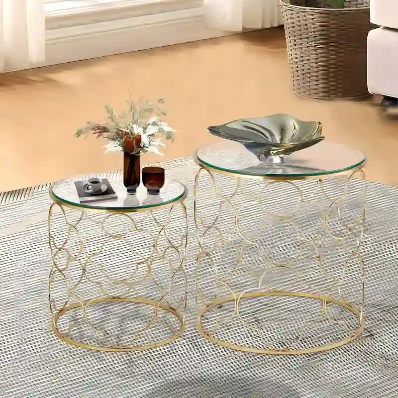 Gold Round Glass Coffee Table - Nesting Design