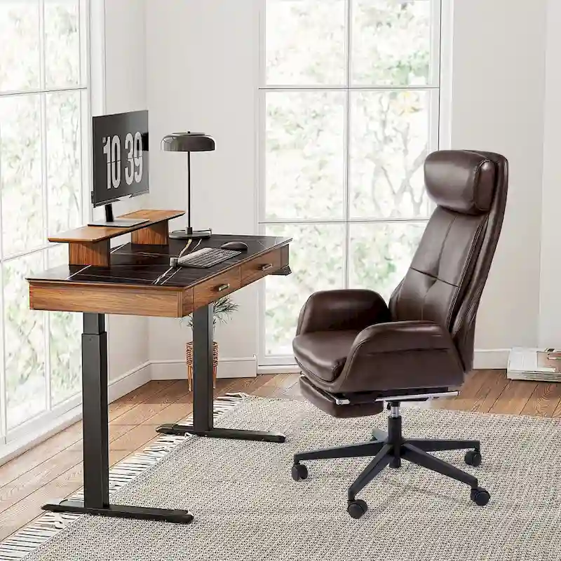 Coffee, High-Back Swivel Office Chair with Footrest & Armrest, 1-Person