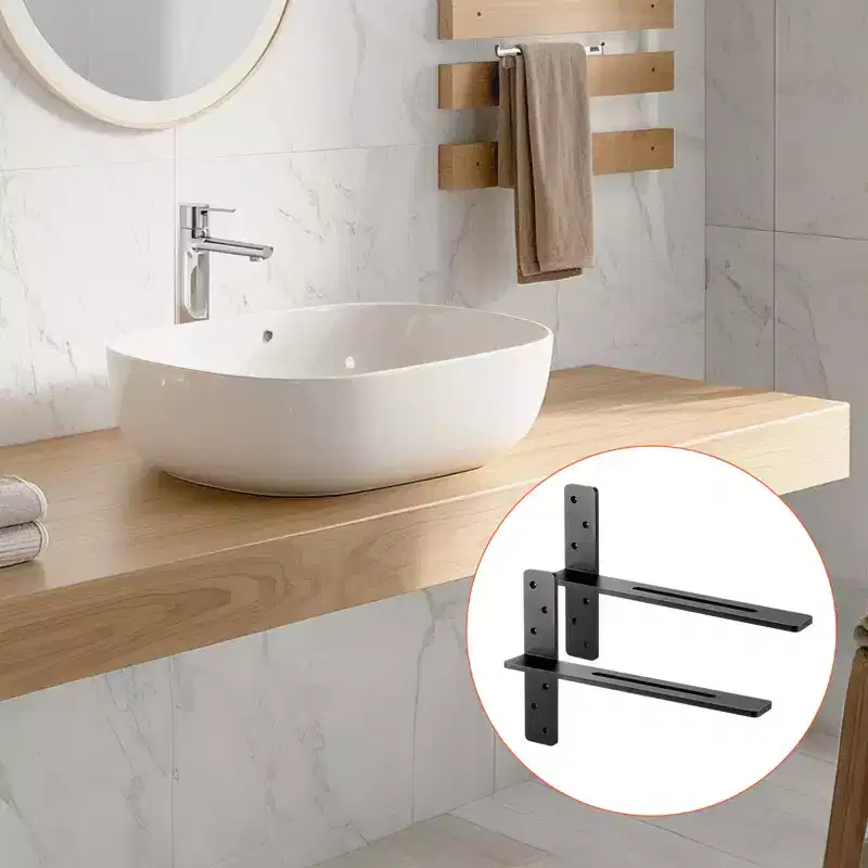 VEVOR T Shelf Brackets 2 Pcs, 200 lbs/90 kg Weight Capacity, 18x2.89x12 in / 457.2x73.5x304.8 mm, Solid Steel Heavy Duty Brackets for Shelves, Black