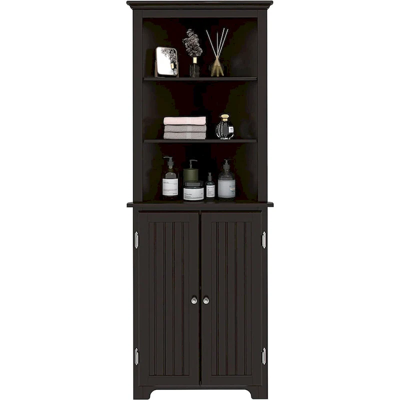 Tall Corner Cabinet, Free Standing Corner Storage Cabinet with Doors and Adjustable Shelves