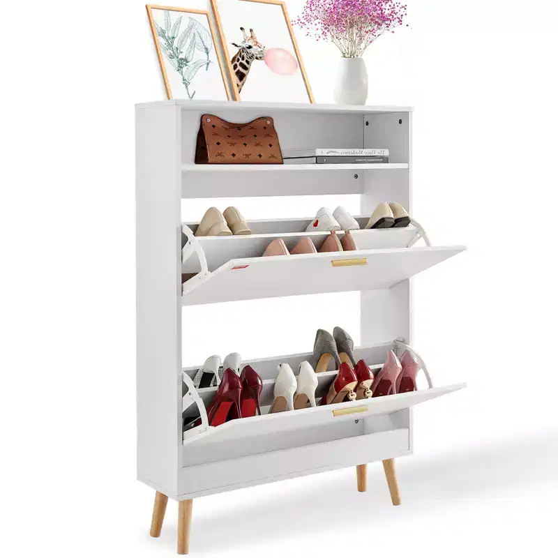VEVOR Shoe Cabinet with 2 Flip Drawers, Shoe Storage Cabinet for Entryway, Free Standing Shoe Storage Organizer with Top Storage Cubby, White